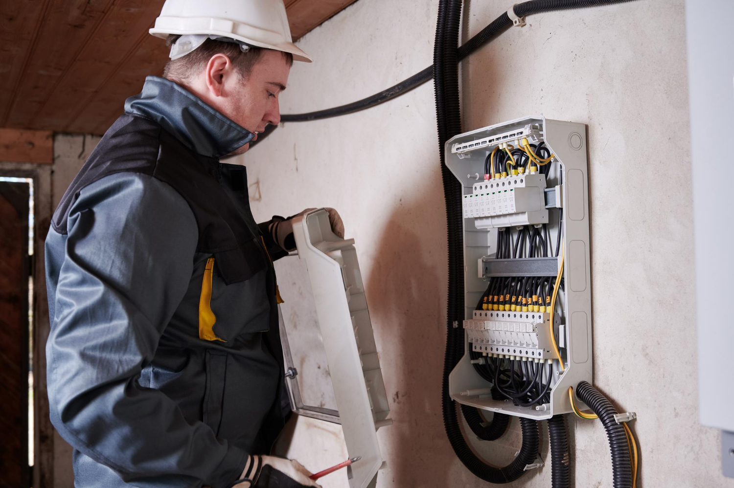 Électricien rl-services en maintenance tableau électrique sécurisé dans un atelier du tarn